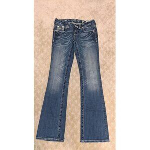 MissMe Jeans Women's Size 26x31 Boot Cut Dark Wash Bling Abstract Pocket JD10433